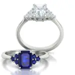 Inel de logodnă emerlad cut diamant/safir, realizat la comandă, model personalizabil.