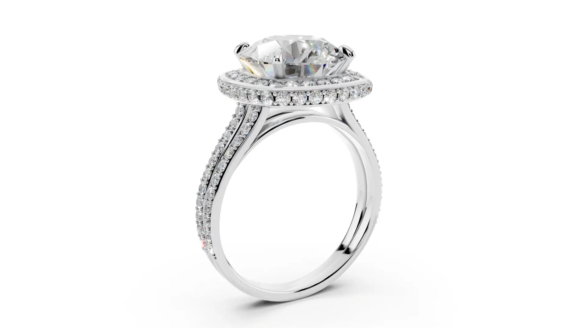 Inel halo bătut în pietre, diamant central 4 ct realizat pe comandă.