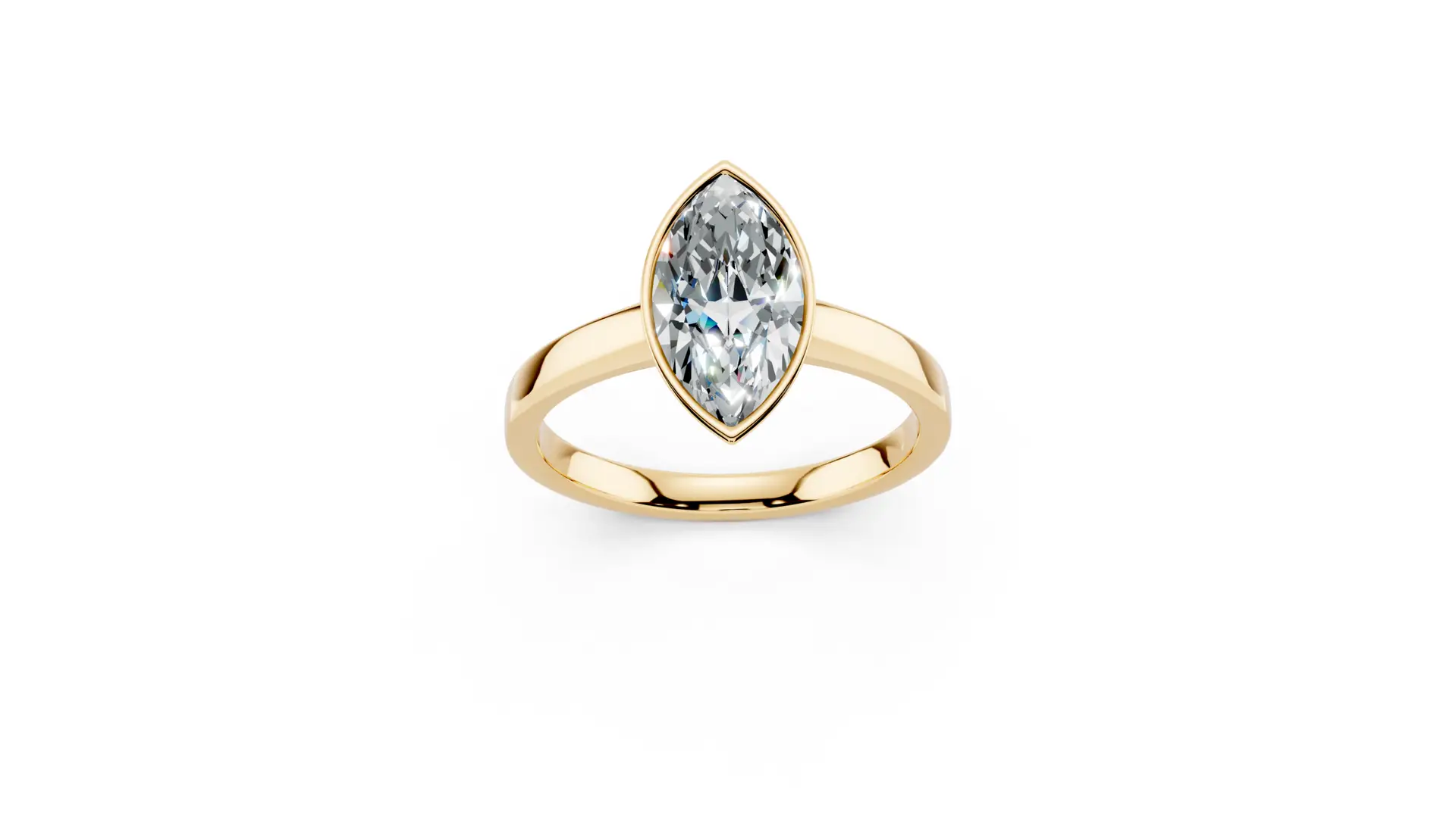Inel de logodna cu diamant marchiz de 1.31 ct. Montură tip bezel cut. Se poate confecționa pe comadă, orice dimensiune aur 14k/18k, alb/roz/galben sau argint. Caratajul diamantului și forma sa pot varia în funcție de preferințele clientului.