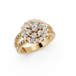 Inel cu halo dublu, confecționat pe comandă din aur. Montura are 67 de diamante. Ideal pentru ocazii speciale de tip eveniment, aniversări, cereri în căsătorie. Model personalizabil,